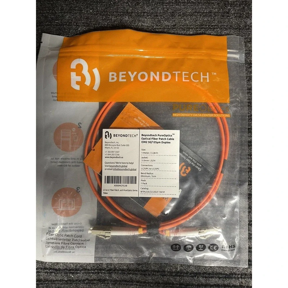 Beyondtech Pureoptics LC/UPC To LC/UPC Fiber Patch Cable OM2 50-125um Duplex